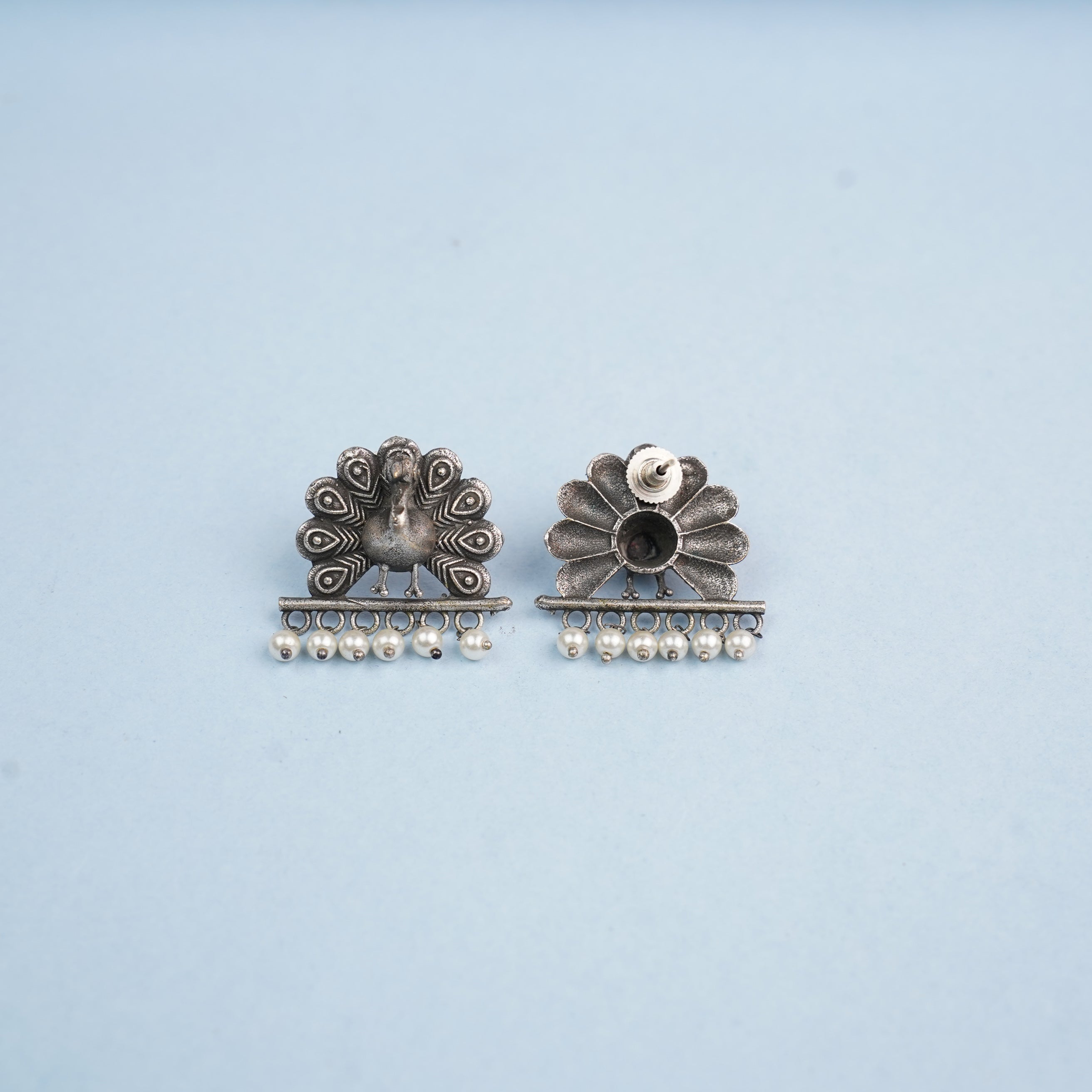 Mayurika- Silver Brass Pearl Stud Earring