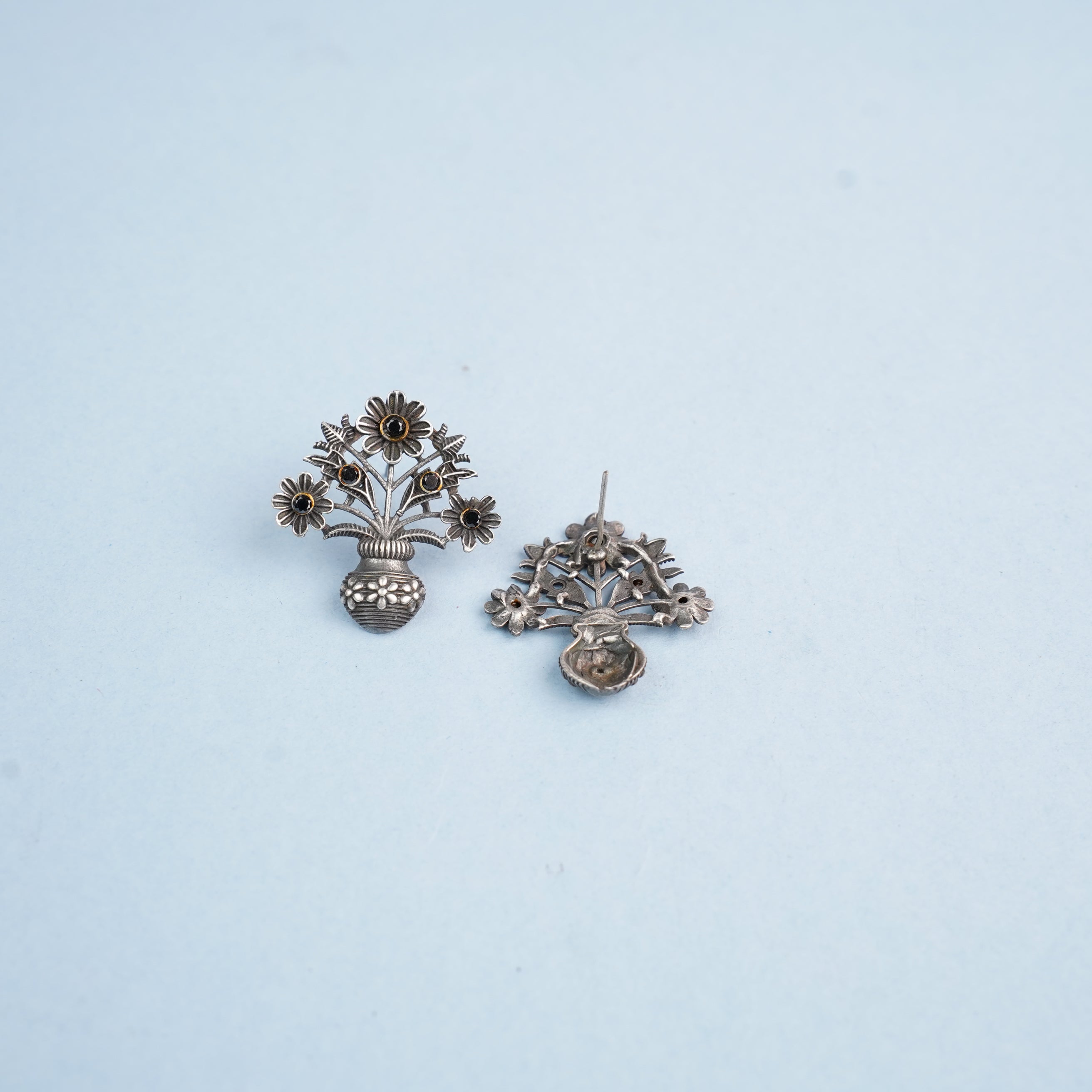 Phool- Silver Brass Oxidised stud earrings