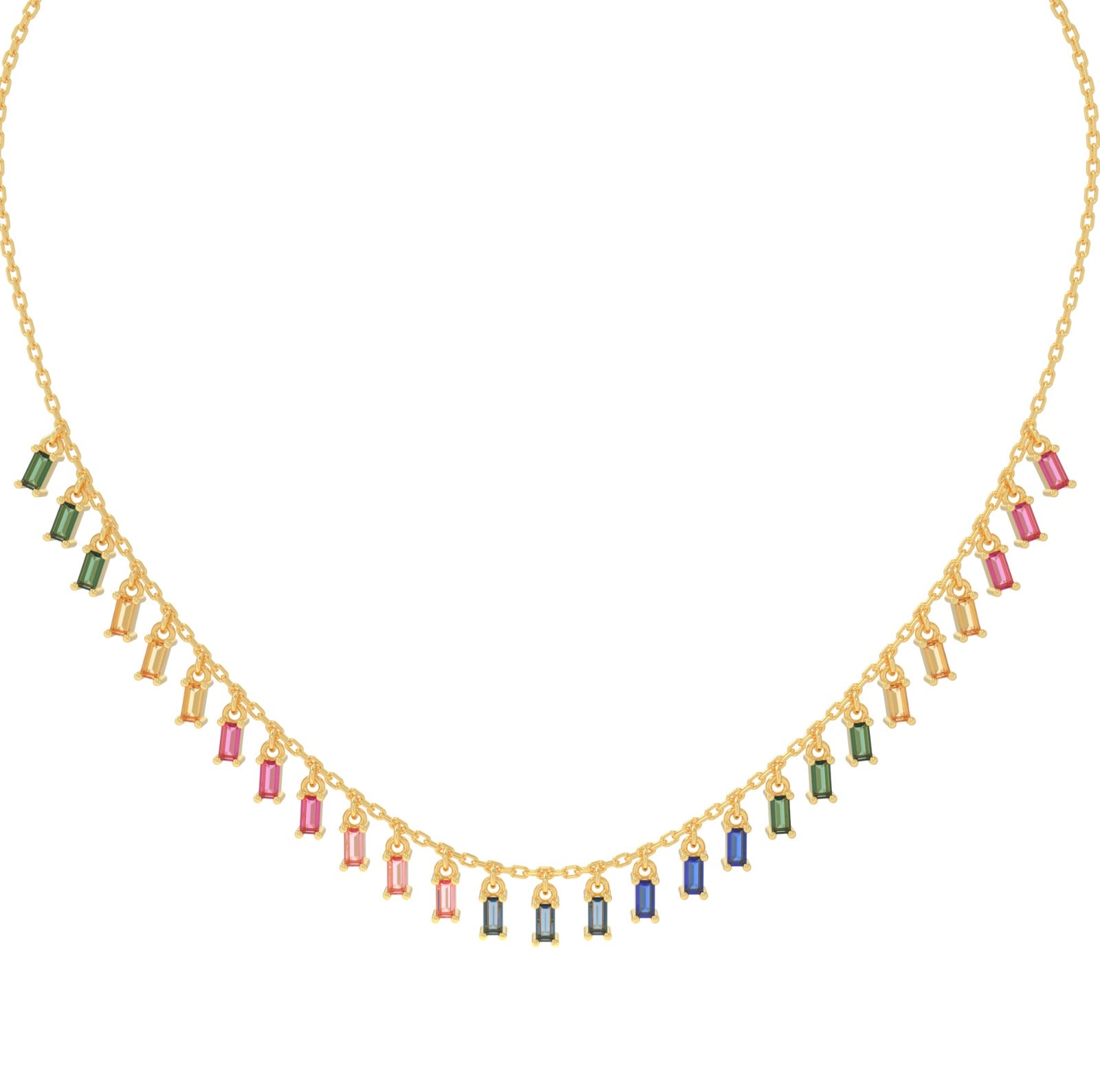TVISVA JEWELS Gold Plated Multicolor Cubic Zirconia Baguette Contemporary Necklace for Women