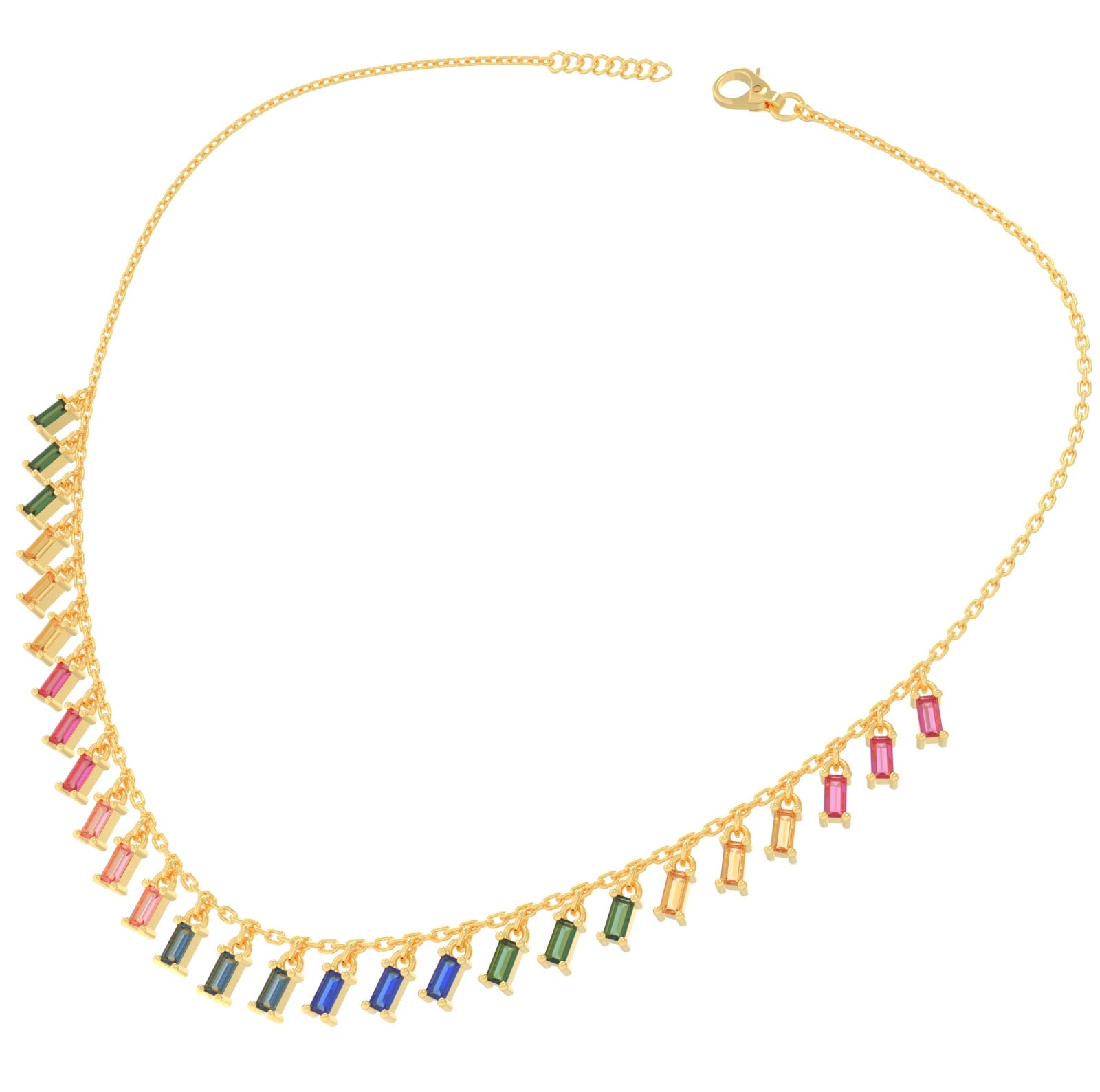 TVISVA JEWELS Gold Plated Multicolor Cubic Zirconia Baguette Contemporary Necklace for Women