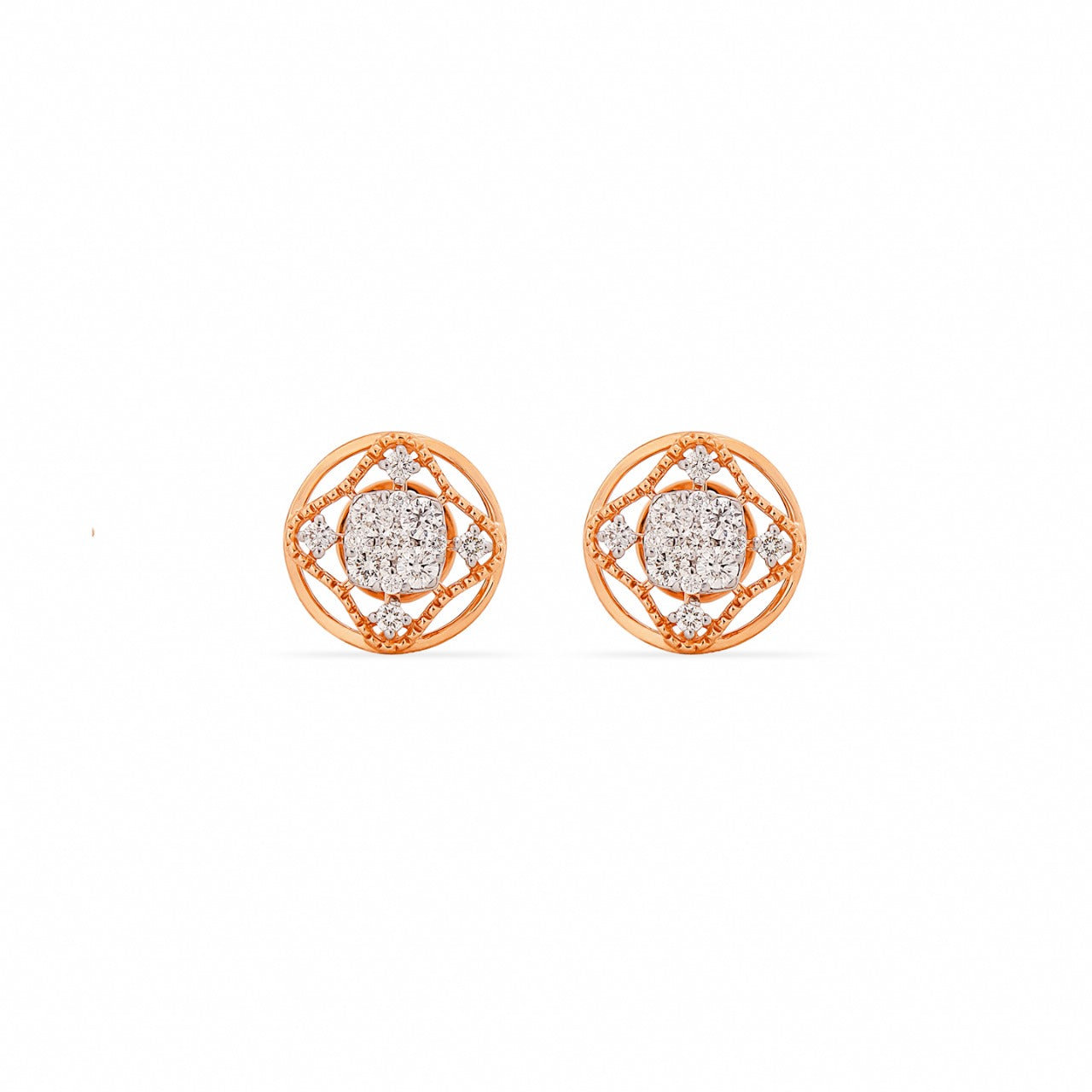 TVISVA JEWELS 14K Rose Gold Contemporary Geometric Diamond Daily Wear Stud Earrings for Kids