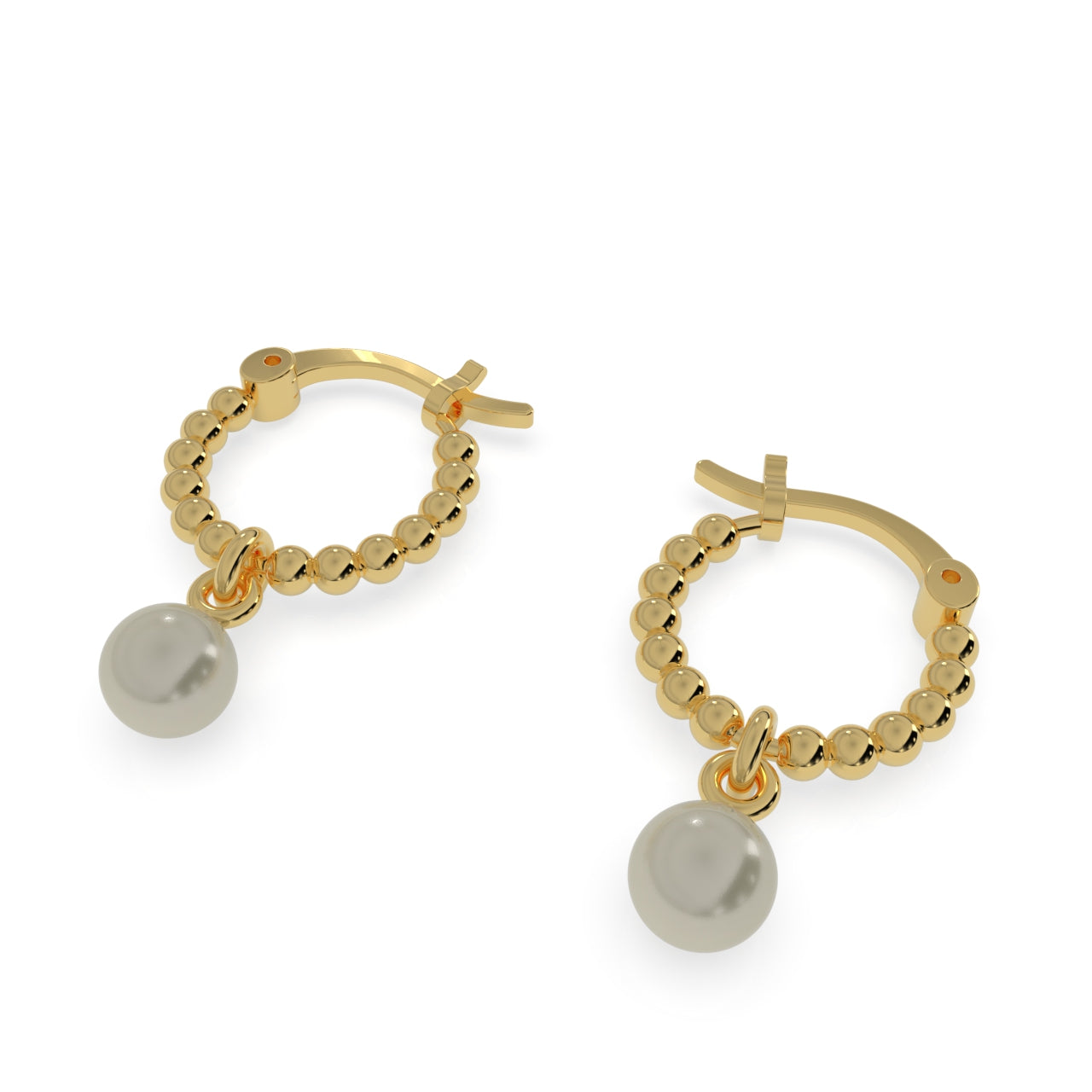 TVISVA JEWELS Women's 18K Gold Beaded Hoop Dangle Earrings with Round Off-white Pearl - Contemporary Design for Daily Wear & Party
