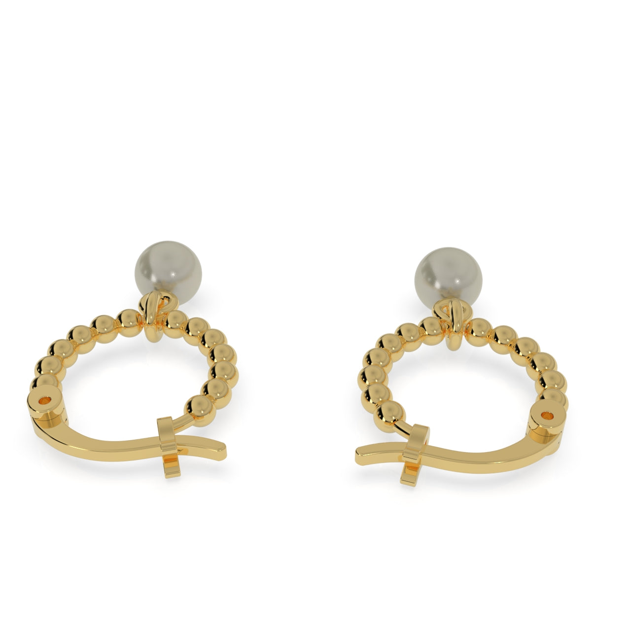 TVISVA JEWELS Women's 18K Gold Beaded Hoop Dangle Earrings with Round Off-white Pearl - Contemporary Design for Daily Wear & Party