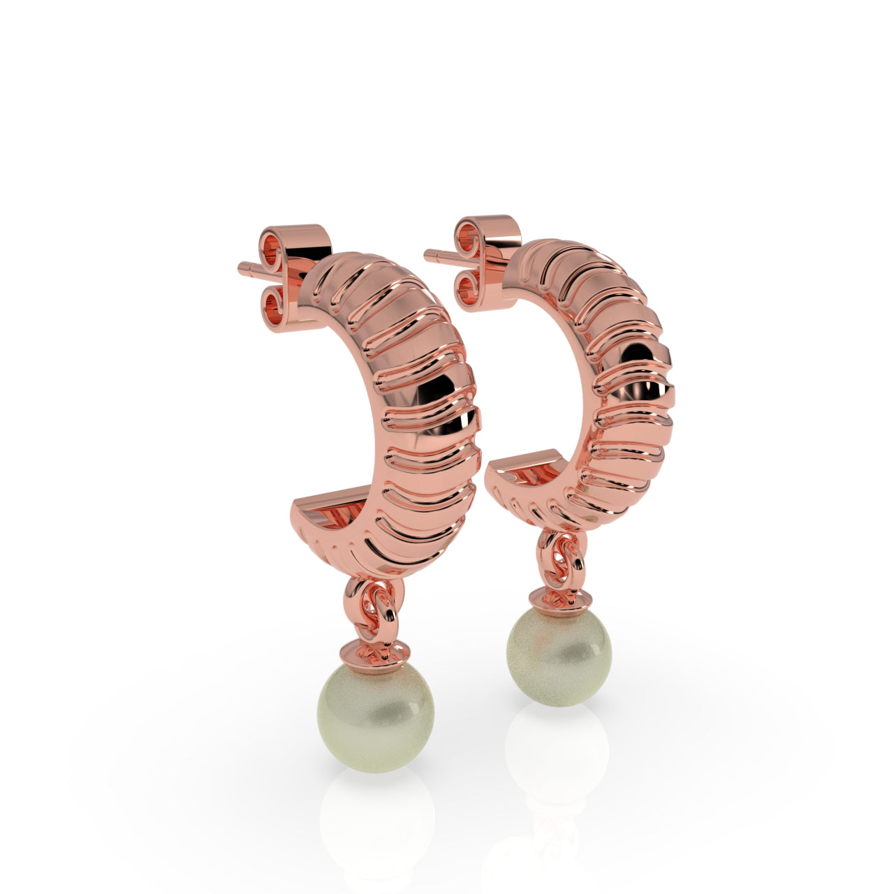 TVISVA JEWELS Gold Plated Ribbed Hoop Dangle Earrings with White Round Pearl for Women