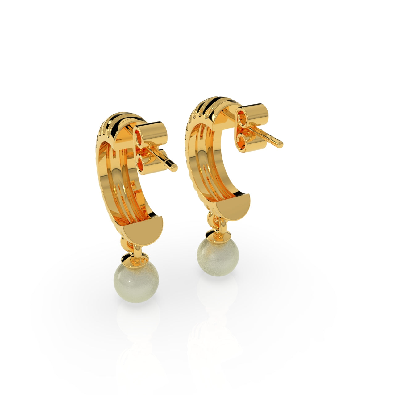 TVISVA JEWELS Gold Plated Ribbed Hoop Dangle Earrings with White Round Pearl for Women
